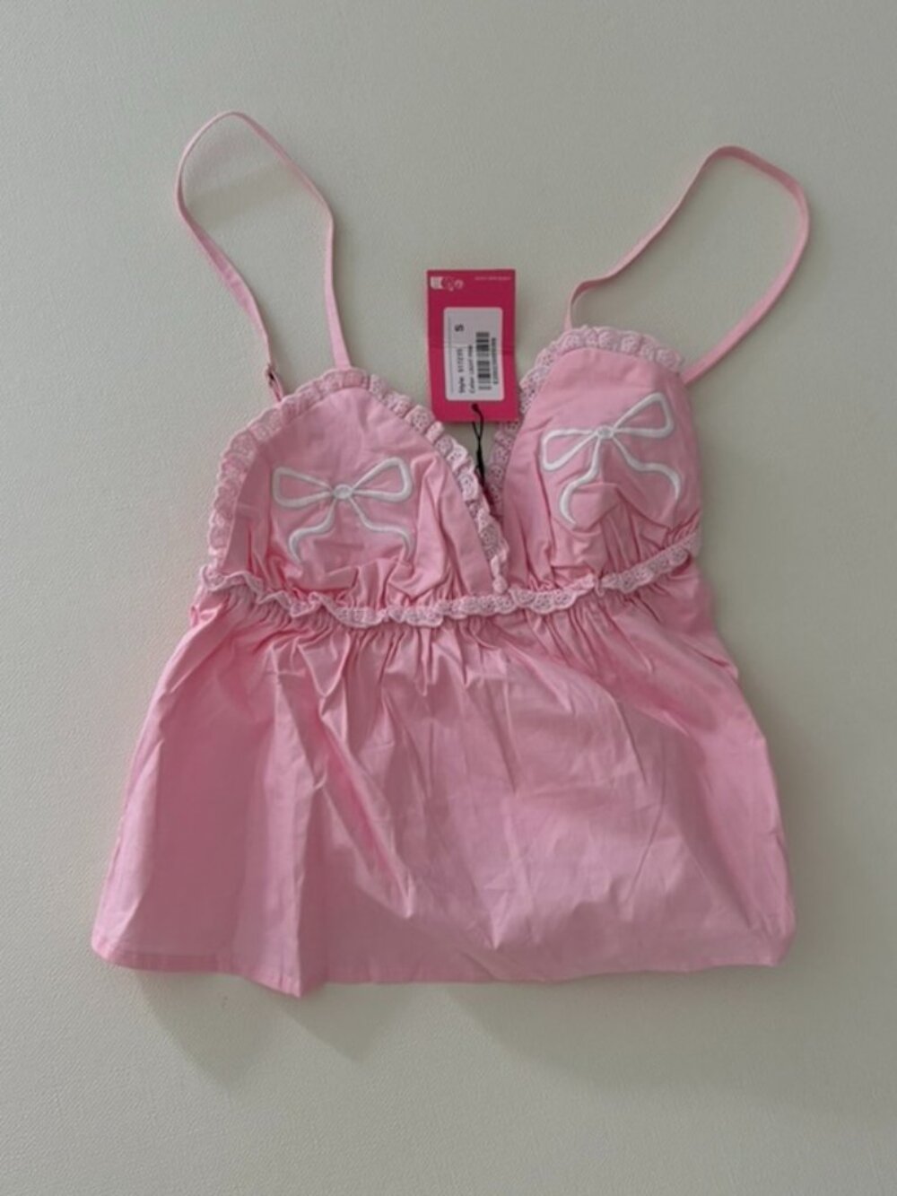 NWT Edikted Pink Bow Lace Babydoll Cami Top Size S